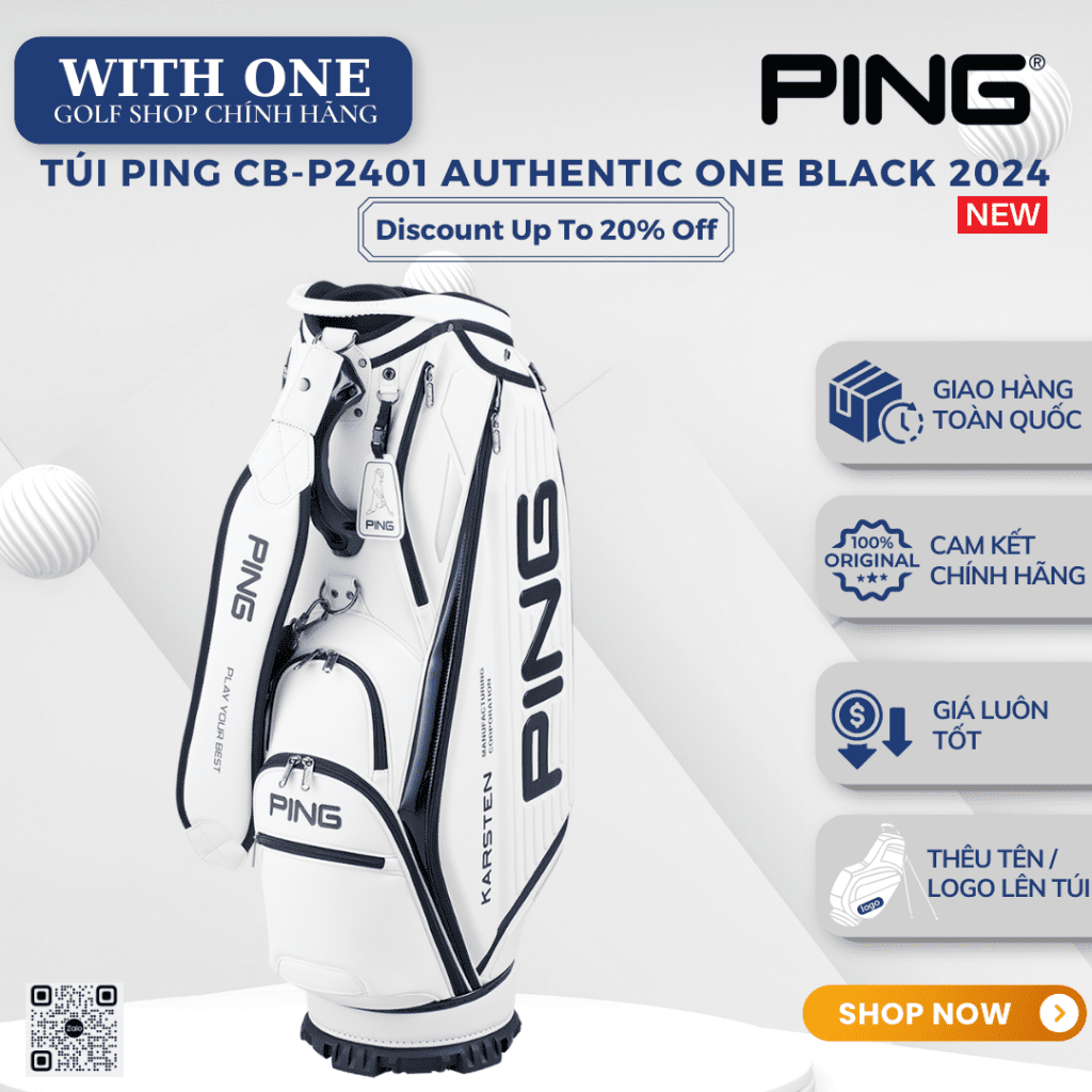 Túi gậy PING CB-P2401 AUTHENTIC ONE White (2024) - withonegolf.com
